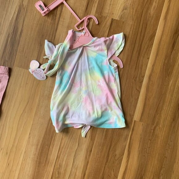 Btween Girls 2T Unicorn Graphic Tie Dye Tee, Pink Pants, Matching Scrunchie New - Picture 4 of 8